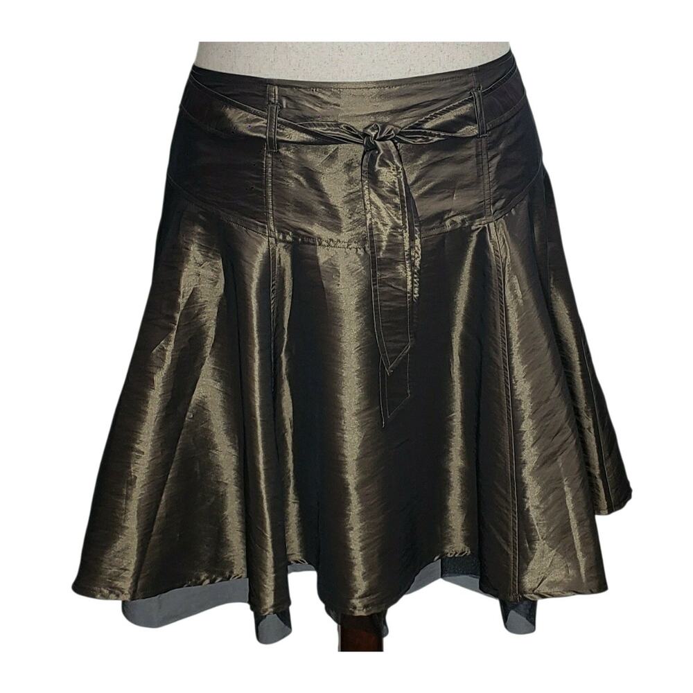 Bisou Bisou Y2K Metallic Bronze Mesh Tiered A-Line Skirt Women’s Plus Size 18